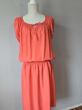 Talbots Coral Gathered-Neck Silk Dress
